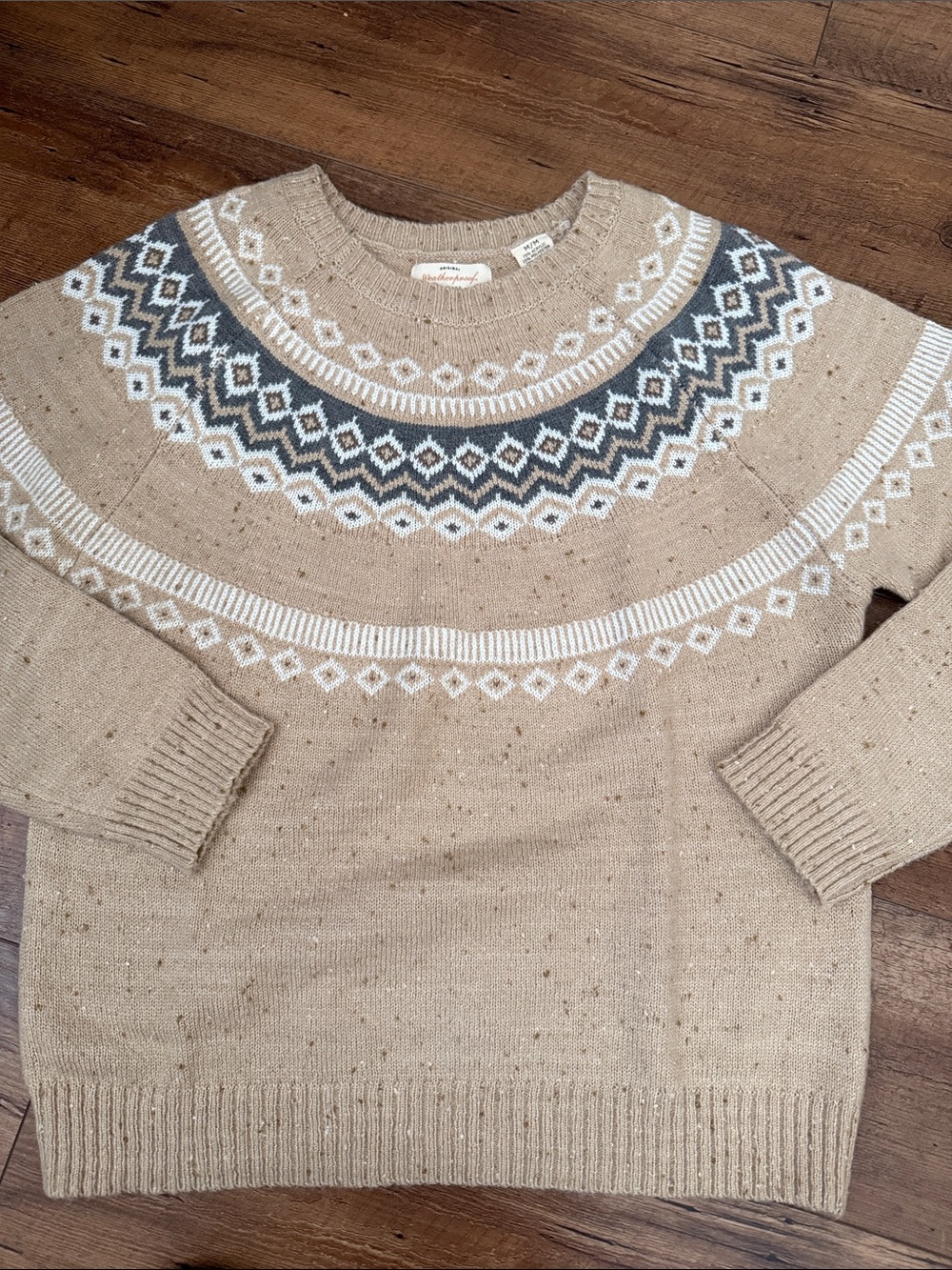 Weatherproof Women's Fair Isle Crewneck Sweater in Beige and Gray